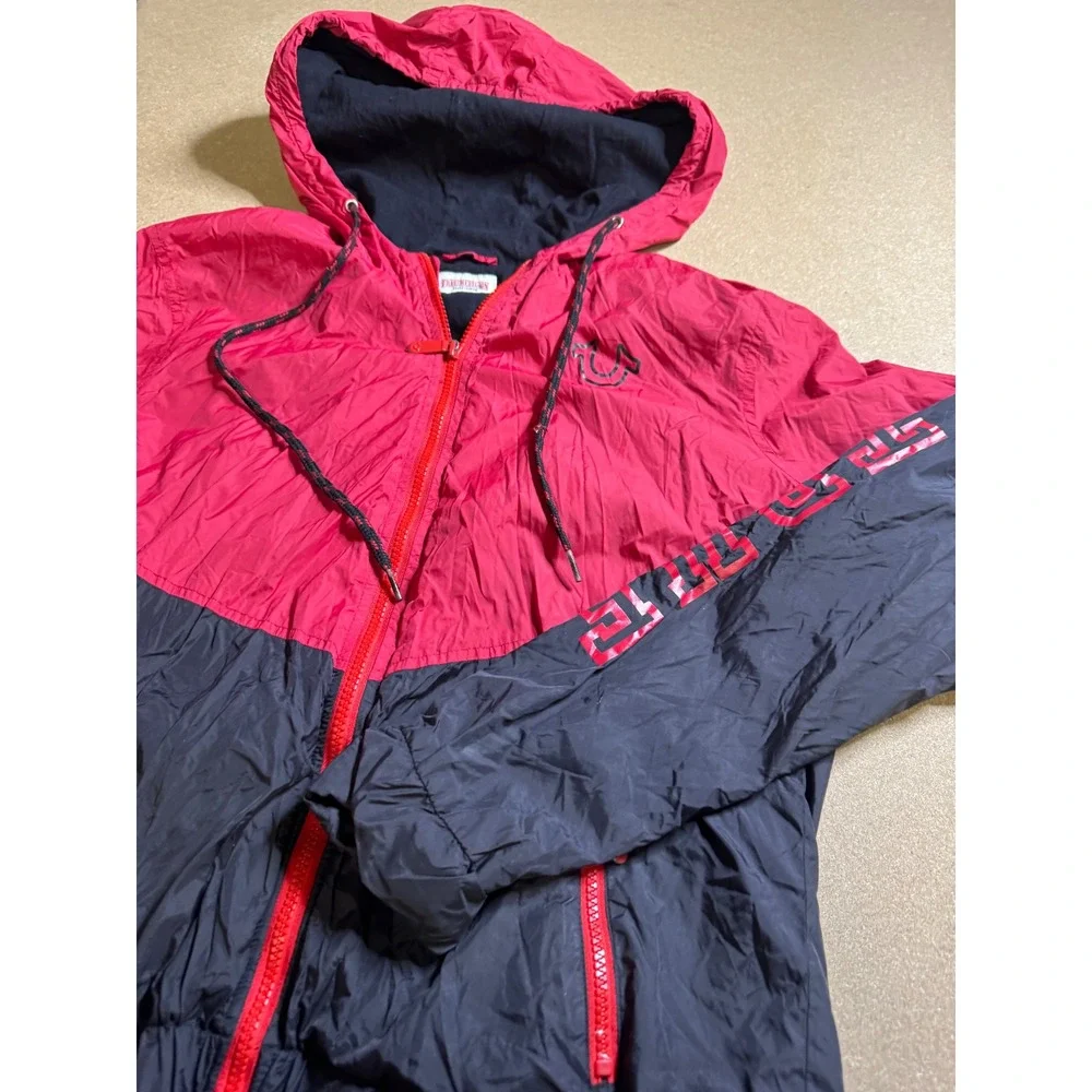 True Religion Kids Red Black Colorblock Hooded‎ Windbreaker Jacket XL 18-20